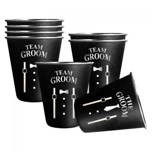 GroomBrideGifts Groomsmen Gifts Set of 8, Stainless Steel Shot Glasses, Bachelor Party Favors Gifts for Men, Team Groom Cups