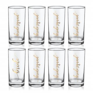 Bride Squad Highball Drinking Glasses Set of 8, GroomBrideGifts Bridal Party Wine Glasses, Bachelorette Party Cups Gifts.