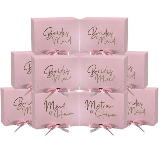 GroomBrideGifts 10 PCS Gift Boxes with Lids, 10.6x7.8x3.7 Inch Paper Gift Box with Ribbon, Bridesmaid Proposal Box for Wedding, Birthdays, Bridal Gifts.