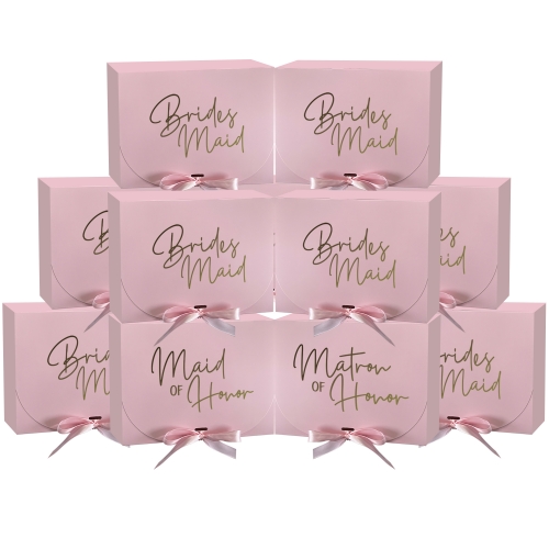 GroomBrideGifts 10 PCS Gift Boxes with Lids, 10.6x7.8x3.7 Inch Paper Gift Box with Ribbon, Bridesmaid Proposal Box for Wedding, Birthdays, Bridal Gifts.