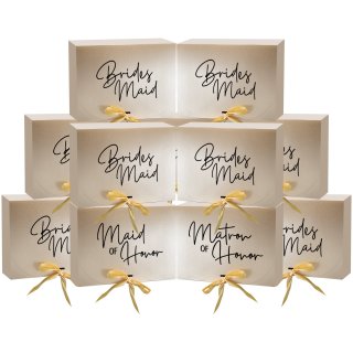 GroomBrideGifts 10 PCS Gift Boxes with Lids, 10.6x7.8x3.7 Inch Paper Gift Box with Ribbon, Bridesmaid Proposal Box for Wedding, Birthdays, Bridal Gifts.