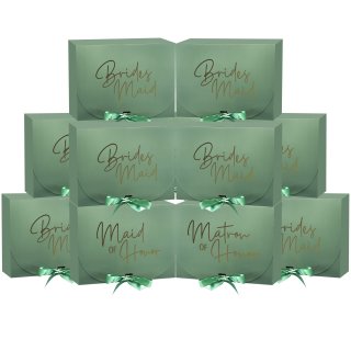 GroomBrideGifts 10 PCS Gift Boxes with Lids, 10.6x7.8x3.7 Inch Paper Gift Box with Ribbon, Bridesmaid Proposal Box for Wedding, Birthdays, Bridal Gifts.