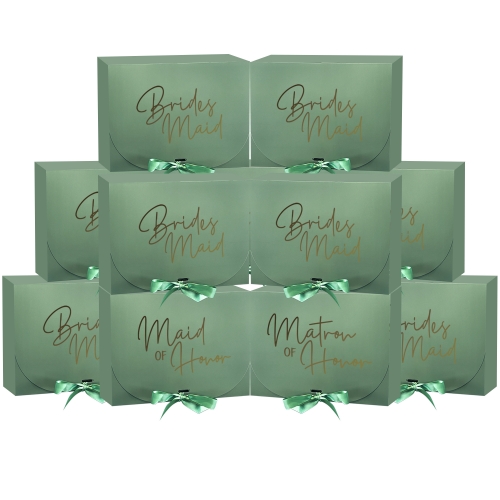 GroomBrideGifts 10 PCS Gift Boxes with Lids, 10.6x7.8x3.7 Inch Paper Gift Box with Ribbon, Bridesmaid Proposal Box for Wedding, Birthdays, Bridal Gifts.