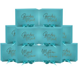 GroomBrideGifts 10 PCS Gift Boxes with Lids, 10.6x7.8x3.7 Inch Paper Gift Box with Ribbon, Bridesmaid Proposal Box for Wedding, Birthdays, Bridal Gifts.