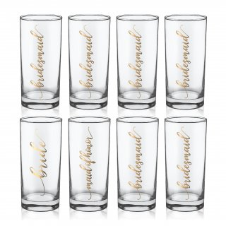 Bridesmaid Highball Drinking Glasses Set of 8, GroomBrideGifts Bridal Party Wine Glasses, Bachelorette Party Cups Gifts.