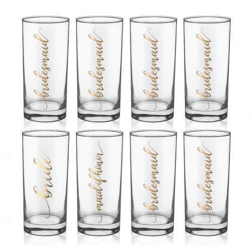 Bridesmaid Highball Drinking Glasses Set of 8, GroomBrideGifts Bridal Party Wine Glasses, Bachelorette Party Cups Gifts.