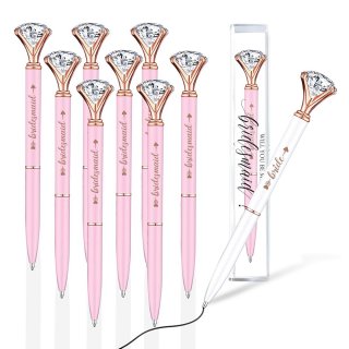 GroomBrideGifts 10 Pcs Bridal Shower Pens Crystal Diamond Ballpoint Pens Bridesmaid Pens for Wedding Baby Shower Bachelorette Party Favors