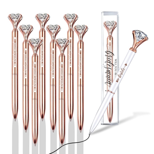 GroomBrideGifts 10 Pcs Bridal Shower Pens Crystal Diamond Ballpoint Pens Bridesmaid Pens for Wedding Baby Shower Bachelorette Party Favors