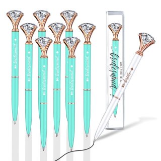 GroomBrideGifts 10 Pcs Bridal Shower Pens Crystal Diamond Ballpoint Pens Bridesmaid Pens for Wedding Baby Shower Bachelorette Party Favors