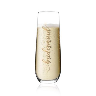 GroomBrideGifts Bridesmaid Stemless Champagne Flutes, Bridal Party Wine Glasses, Bachelorette Party Cups Gifts.