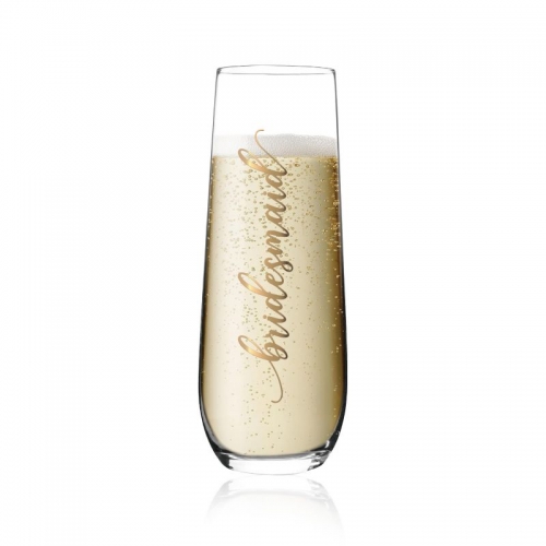 GroomBrideGifts Bridesmaid Stemless Champagne Flutes, Bridal Party Wine Glasses, Bachelorette Party Cups Gifts.