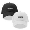 GroomBrideGifts Groom Bride Baseball Cap Set, Adjustable Washed Cotton 3D Embroidered Hat, Wedding Bridal Shower Essentials Gift.