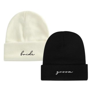 GroomBrideGifts Bride and Groom Gifts, Matching Winter Beanie Hat Set for Couples Engagement Wedding Ideas.