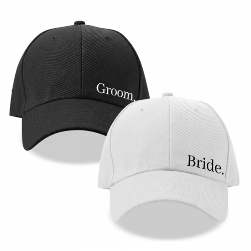 GroomBrideGifts Groom Bride Baseball Cap Set, Adjustable Washed Cotton 3D Embroidered Hat, Wedding Bridal Shower Essentials Gift.