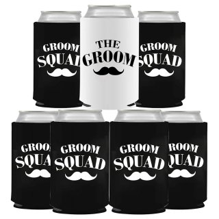 GroomBrideGifts Bachelor Party Favors 7 Pcs Can Cooler Sleeves Groomsmen Beer Can Cooler for Party Decorations.