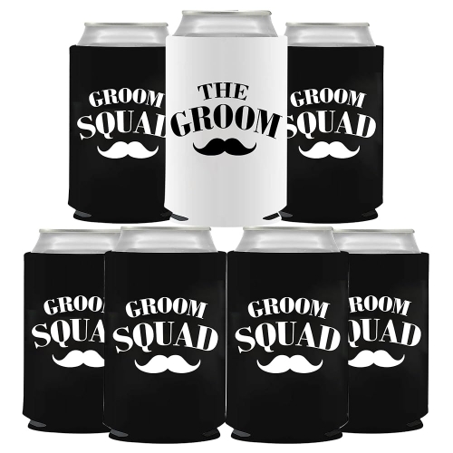 GroomBrideGifts Bachelor Party Favors 7 Pcs Can Cooler Sleeves Groomsmen Beer Can Cooler for Party Decorations.