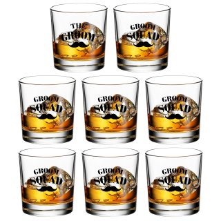 GroomBrideGifts Groomsmen Gifts Set of 8, Old Fashioned Whiskey Glasses, Bachelor Party Favors Decorations Groosman Accessories,11oz Scotch Bourbon Glasses Whiskey Tumblers, Team Groom Supplies