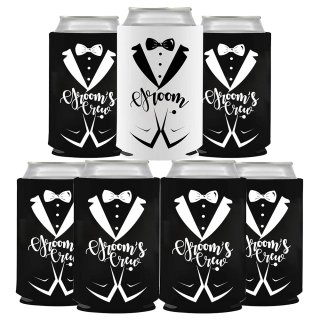 GroomBrideGifts Bachelor Party Favors 7 Pcs Can Cooler Sleeves Groomsmen Beer Can Cooler for Party Decorations.