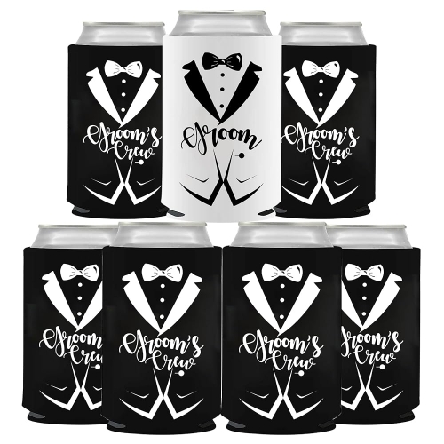 GroomBrideGifts Bachelor Party Favors 7 Pcs Can Cooler Sleeves Groomsmen Beer Can Cooler for Party Decorations.