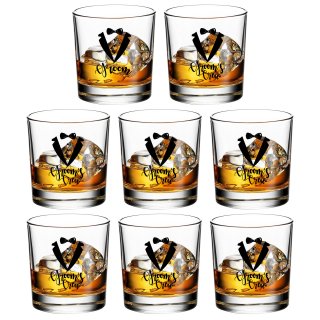 GroomBrideGifts Groomsmen Gifts Set of 8, Old Fashioned Whiskey Glasses, Bachelor Party Favors Decorations Groosman Accessories,11oz Scotch Bourbon Glasses Whiskey Tumblers, Team Groom Supplies