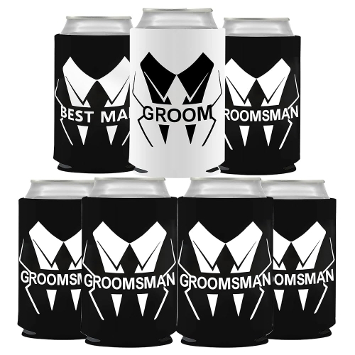 GroomBrideGifts Bachelor Party Favors 7 Pcs Can Cooler Sleeves Groomsmen Beer Can Cooler for Party Decorations.