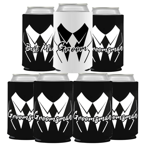 GroomBrideGifts Bachelor Party Favors 7 Pcs Can Cooler Sleeves Groomsmen Beer Can Cooler for Party Decorations.