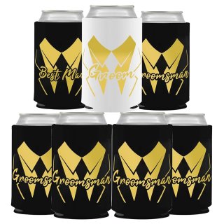 GroomBrideGifts Bachelor Party Favors 7 Pcs Can Cooler Sleeves Groomsmen Beer Can Cooler for Party Decorations.