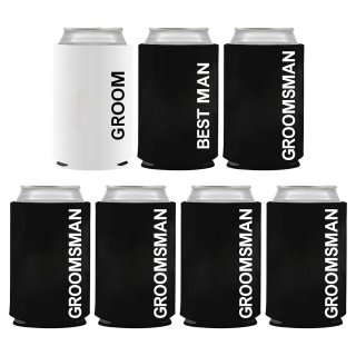 GroomBrideGifts Bachelor Party Favors 7 Pcs Can Cooler Sleeves Groomsmen Beer Can Cooler for Party Decorations.