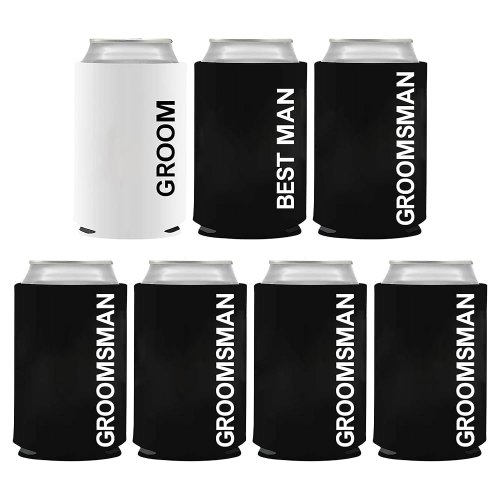 GroomBrideGifts Bachelor Party Favors 7 Pcs Can Cooler Sleeves Groomsmen Beer Can Cooler for Party Decorations.