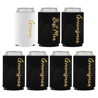 GroomBrideGifts Bachelor Party Favors 7 Pcs Can Cooler Sleeves Groomsmen Beer Can Cooler for Party Decorations.