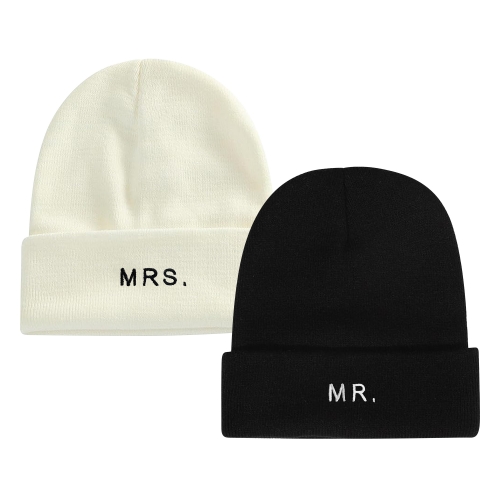 GroomBrideGifts Mr and Mrs Gifts, Matching Winter Beanie Hat Set for Couples Engagement Wedding Ideas.