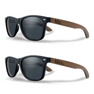 GroomBrideGifts Mr and Mrs Walnut Wood Polarized Sunglasses, Gifts for Bridal Shower Engagement Wedding Honeymoon and Married Couples Anniversary.