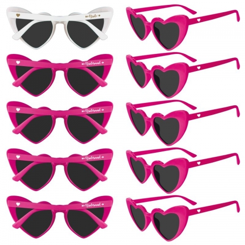 GroomBrideGifts Bridesmaid Gifts Heart Shaped Sunglasses - Set Of 10 Pcs Bachelorette Party Favors Decorations Accessories