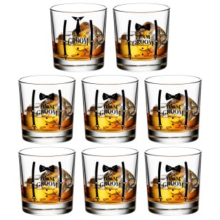 GroomBrideGifts Groomsmen Gifts Set of 8, Old Fashioned Whiskey Glasses, Bachelor Party Favors Decorations Groosman Accessories,11oz Scotch Bourbon Glasses Whiskey Tumblers, Team Groom Supplies