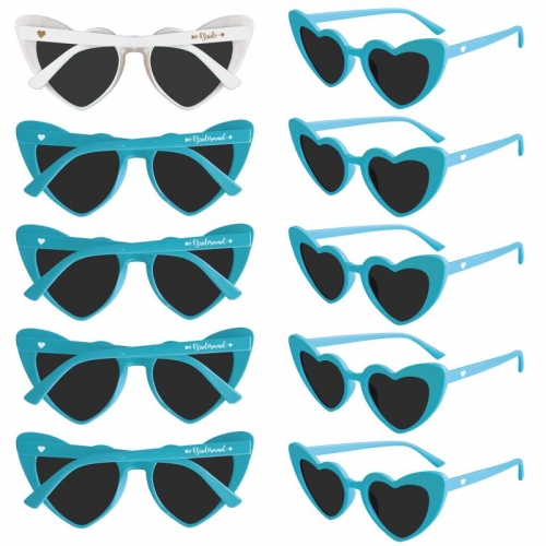 GroomBrideGifts Bridesmaid Gifts Heart Shaped Sunglasses - Set Of 10 Pcs Bachelorette Party Favors Decorations Accessories